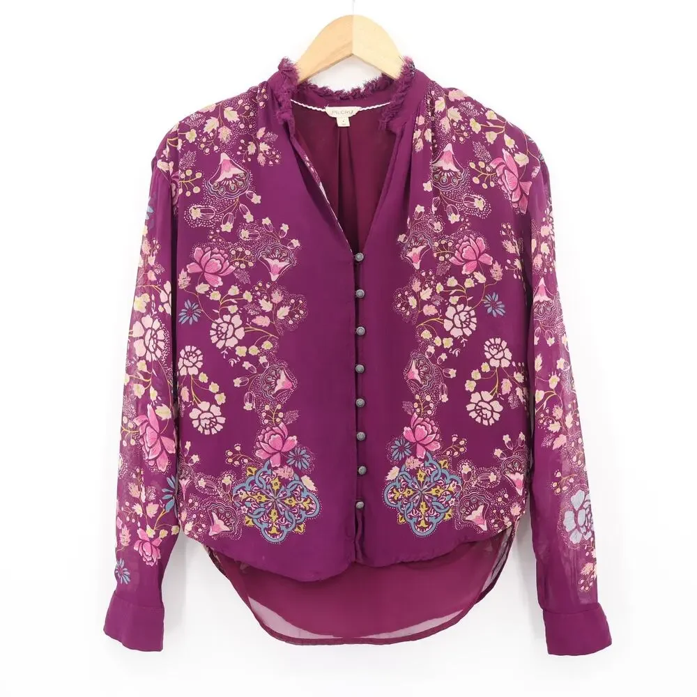 Anthropologie Pilcro Women's The Tavi Bottondown Blouse Purple Floral Sz S - Picture 1 of 9
